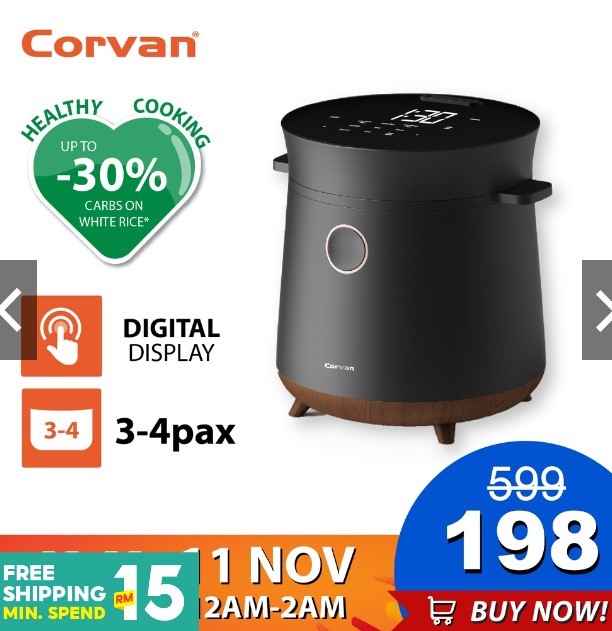 Corvan Low Sugar Rice Cooker C15 with 8 Programs