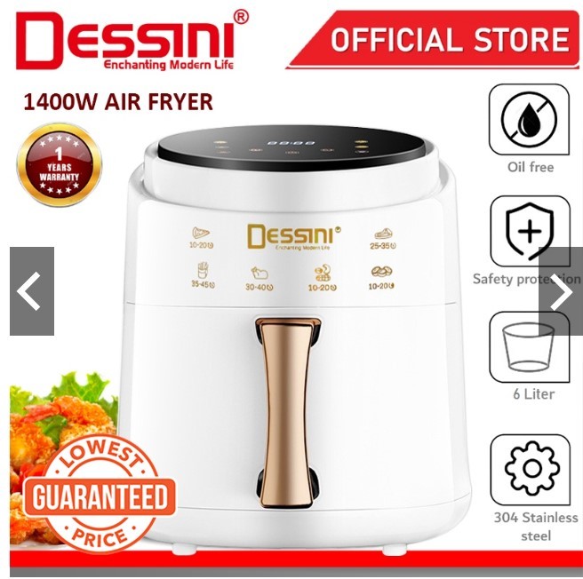 DESSINI ITALY AF-60 Electric Oven Convection Air Fryer Toaster Timer Oil Free Roaster Breakfast Machin
